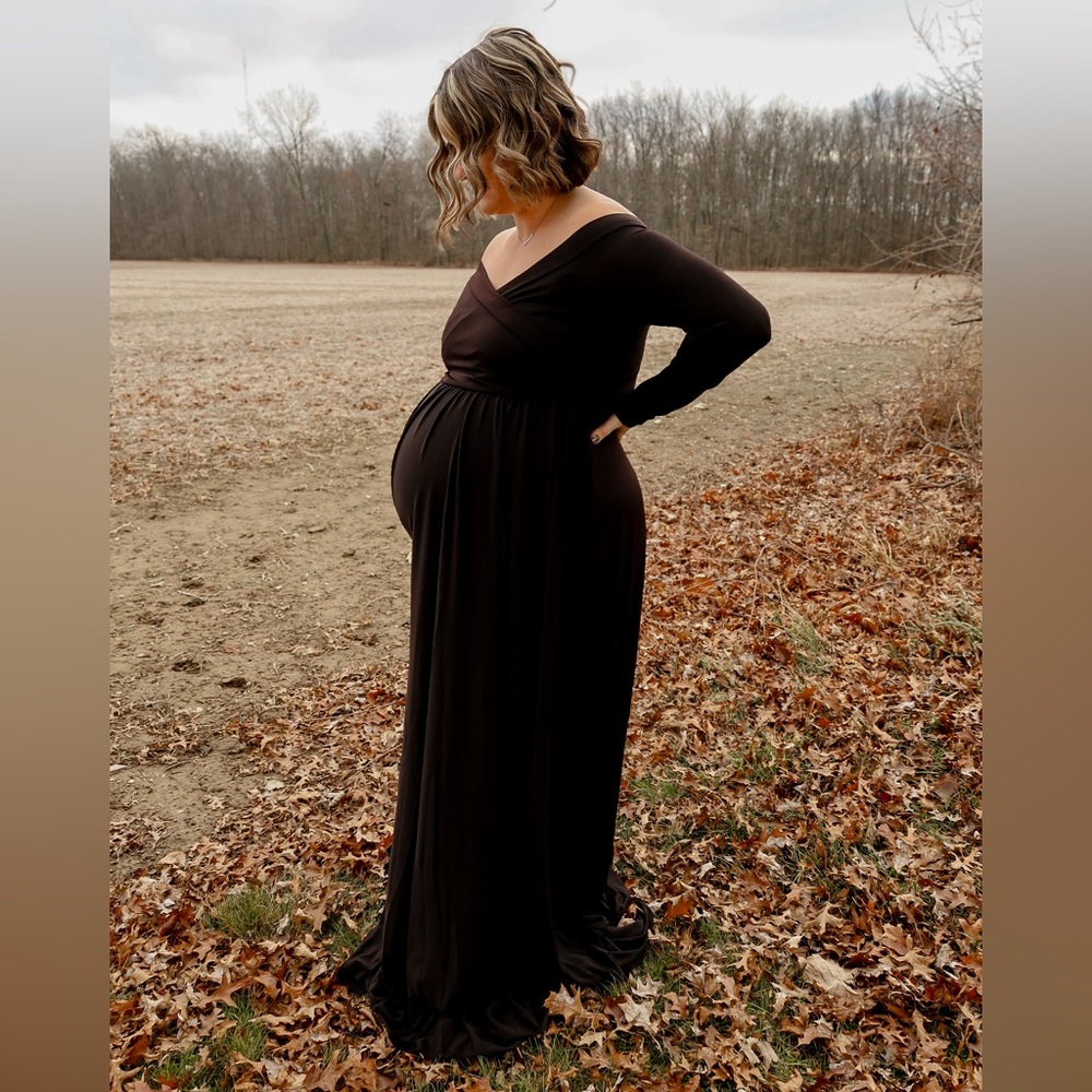 Saslax Amazon Black Maternity Off Shoulders Half Circle Gown Dress Size Large